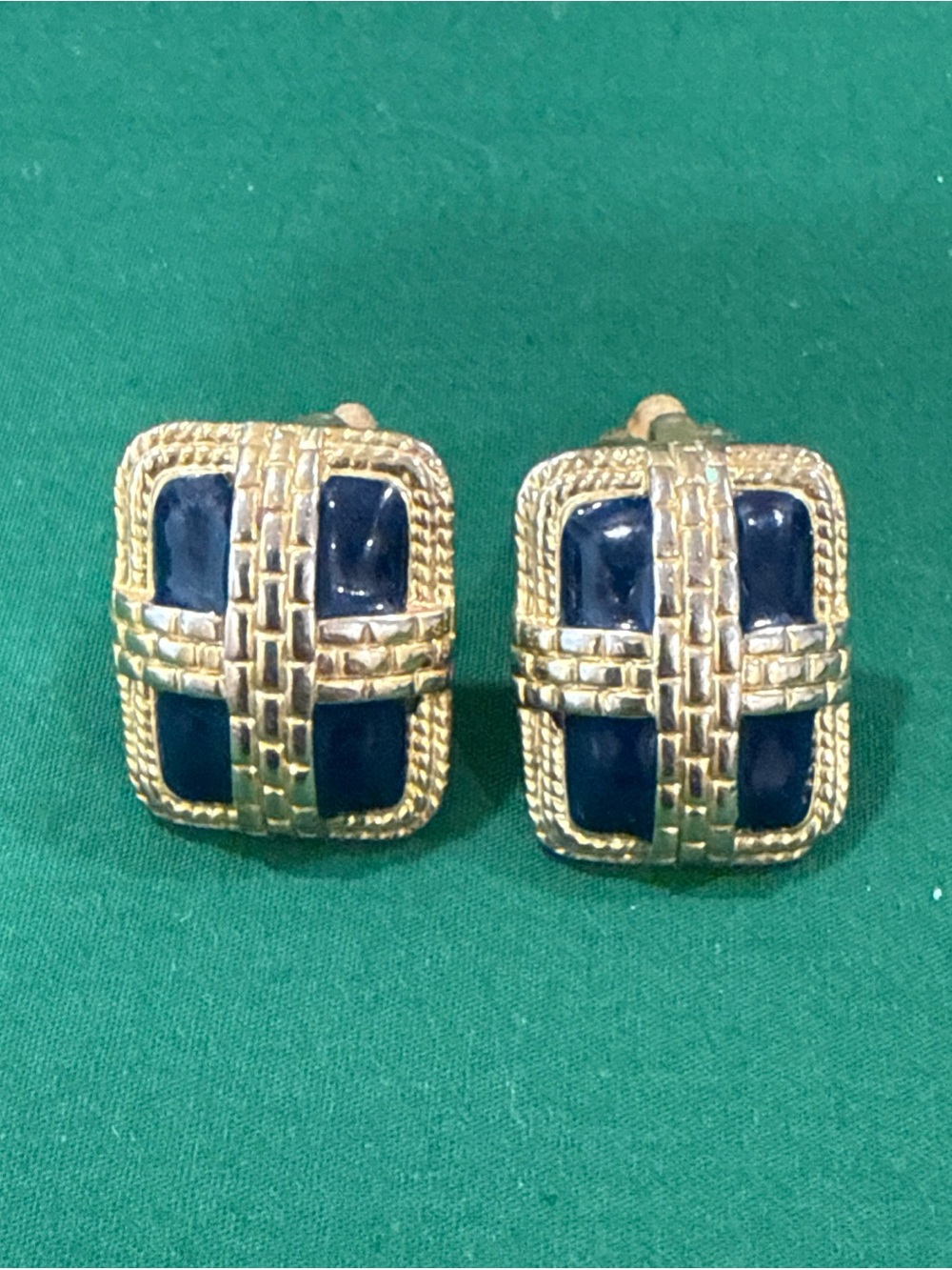 Gold-Tone Navy Stone Clip-On Earrings - Women Jewelry 102B